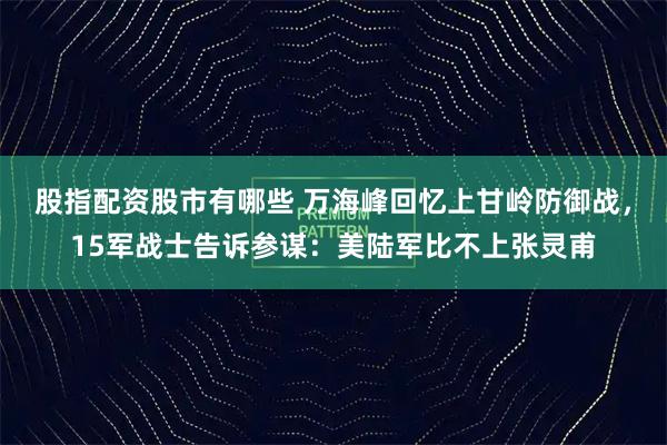 股指配资股市有哪些 万海峰回忆上甘岭防御战，15军战士告诉参谋：美陆军比不上张灵甫